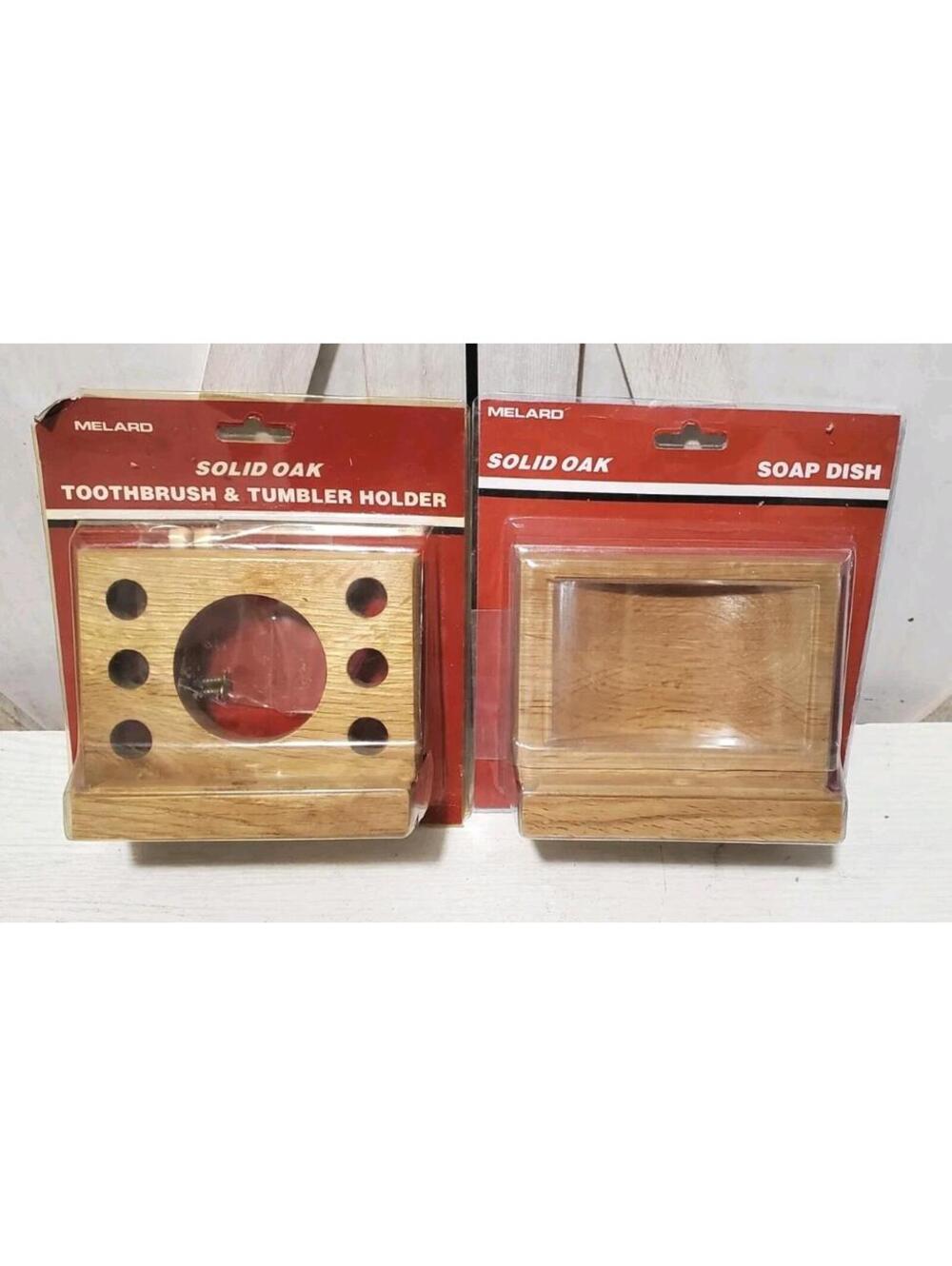 Vintage Brand New Solid Oak Wood Bathroom Melard Wall Soap & Toothbrush Holder